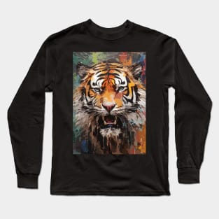 Growling Tiger Face Watercolor Painting Abstract Art Long Sleeve T-Shirt